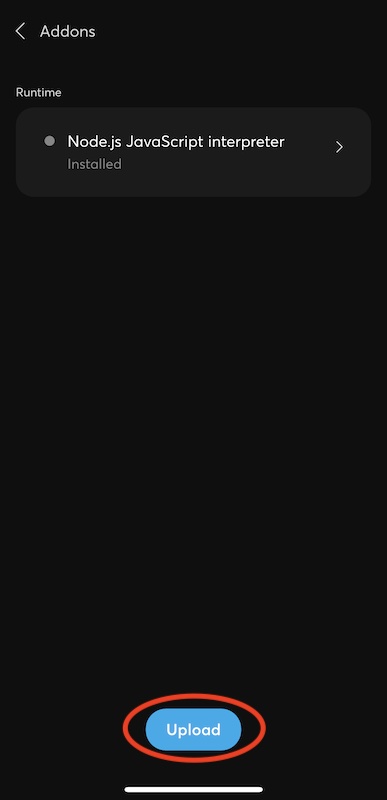 Screenshot of the addon upload in the app